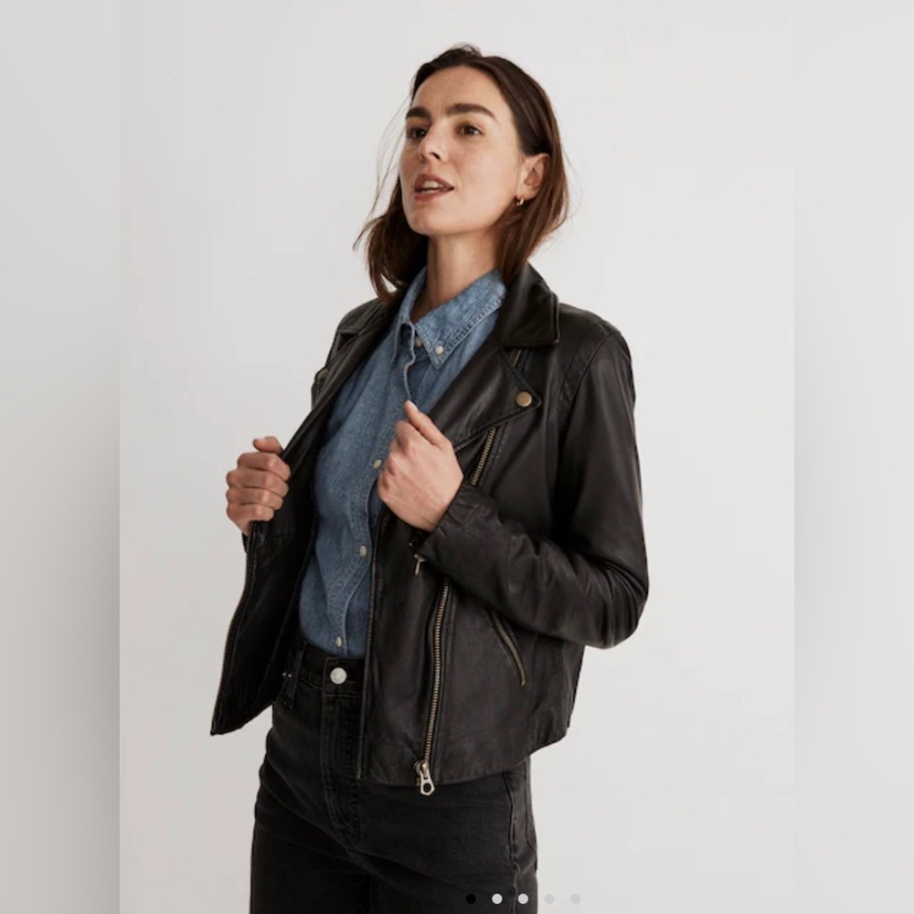 NWT Madewell Black Leather Jacket size Medium Brass Hardware Edition